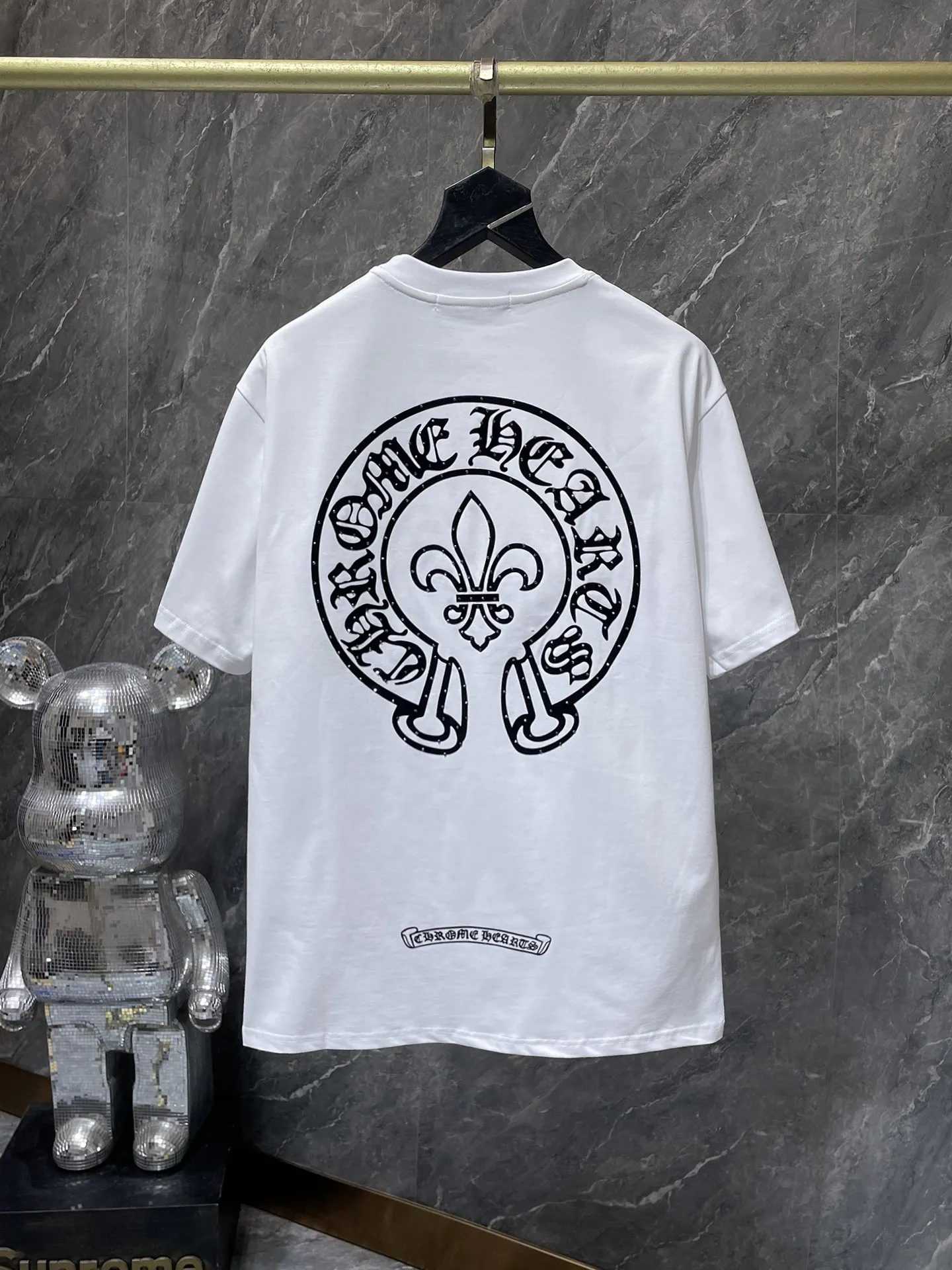 P160 New in summer Chrome Hearts 25ss High-weight environmentally friendly high-quality top fabric 280g Chrome flocking hot diamond cross horseshoe short sleeves counter synchronization 1:1 replica version Recommended colors: white, black